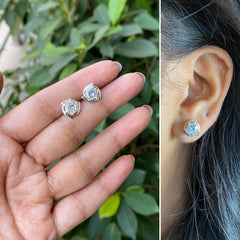 6mm cz stone curved border studs in pure silver