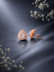 Rose gold plated trillion shape halo cz studded earrings in pure silver