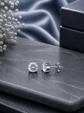 8mm single cz four prong grain setting studs in pure silver