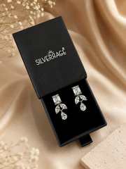 Emerald cut, marquise and tear drop shape cz stone diamond look dangler in pure silver