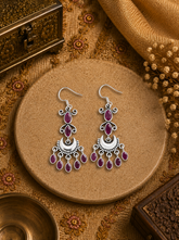 Ruby cut stone chandbalis danglers in pure silver