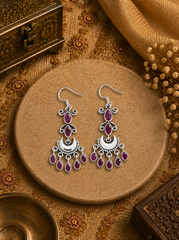 Ruby cut stone chandbalis danglers in pure silver