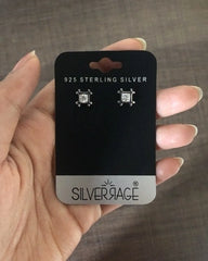 5mm cz stone small square studs in pure silver