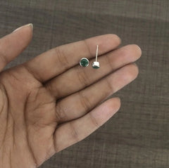 5mm green onyx cut stone bezel setting studs in pure silver
