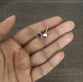 5mm pink onyx cut stone bezel setting studs in pure silver