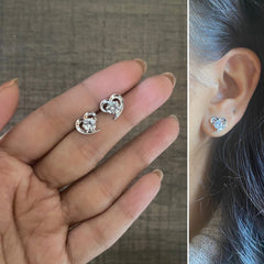 5mm cz stone curved heart studs in pure silver