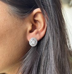 Oval multi cz stone studs in pure silver