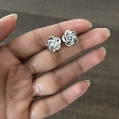 6mm cz stone five petal flower studs in pure silver