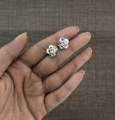 6mm cz stone five petal flower studs in pure silver
