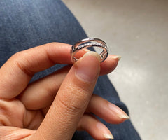 Two line half cz stone studded band in pure silver