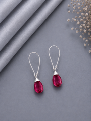 Dark pink stone loop earrings in pure silver