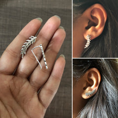 Leaf pattern earcuffs in pure silver