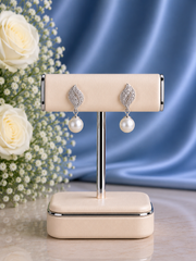Paisley pattern multi cz stone studs with pearl drops in pure silver