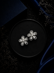 1.7 cm diameter five petal cz stone flower studs in pure silver