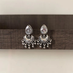 Pure silver cz stone chandbalis with silver beads