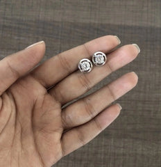 6mm cz stone border studs in pure silver