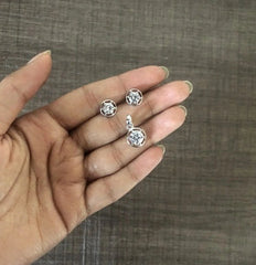 6mm cz stone round border studs with a 7mm cz pendant set in pure silver