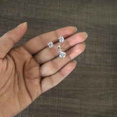 6mm four prong cz stone studs with a matching 7mm cz pendant in pure silver