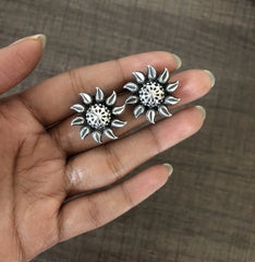 Pure silver antique finish flower studs