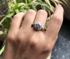 Bold single cz center with small stones studded border thick band ring in pure silver