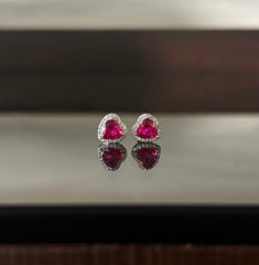 Small coloured stone halo heart studs in pure silver
