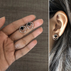 6mm black cz stone 1.3 cm diameter studs in pure silver