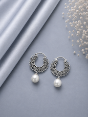 2.5cm filigree balis with single pearl drop in pure silver