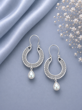3.7cm diameter cut work balis with pearl drops in pure silver