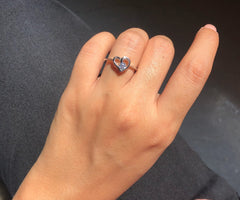 Single cz heart outline ring in pure silver