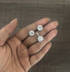 1 cm diameter multi cz stone compact flower pattern earrings and pendant set in pure silver