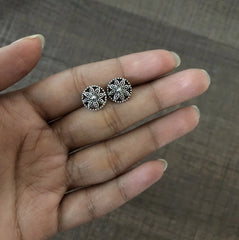 Antique finish small flower studs in pure silver