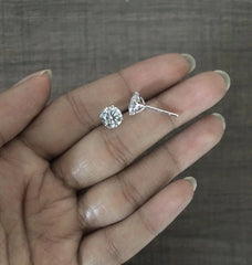 7mm cz stone four prong setting studs in pure silver