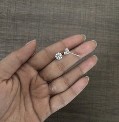 7mm cz stone four prong setting studs in pure silver