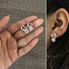 8mm cz stone loop studs in pure silver