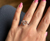 Heart outline ring with cz stones in pure silver