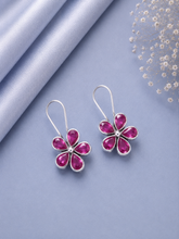 Ruby pink onyx flower loops in pure silver (big size)