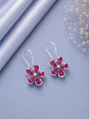 Ruby pink onyx flower loops in pure silver (big size)