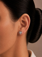 6mm heart cz studs with border in pure silver