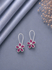 Ruby pink onyx flower loops in pure silver (small size)
