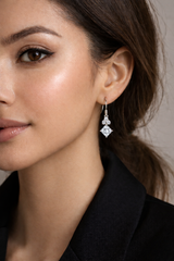 Multi cz round and square cut stone danglers in pure silver