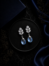 3.5 cm long marquise cut cz stone studs with light blue drops in pure silver