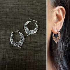 Rajasthani kundal bali with carving work in pure silver