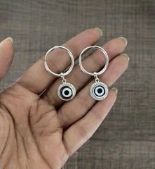2cm thick balis with evil eye and cz stone border hangings in pure silver