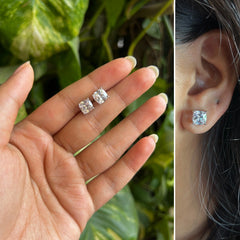 7mm Cushion cut cz stone studs in pure silver