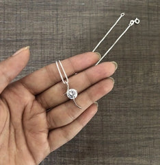 8mm cz stone curved edge pendant with an 18'' chain in pure silver