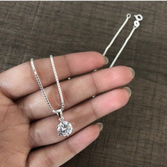 8mm transparent cz stone six prong pendant with an 18'' chain in pure silver