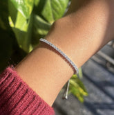 Adjustable 2mm cz stone TENNIS style bracelet in pure silver