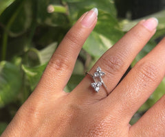 Six cz twisted leaf pattern ring in pure silver