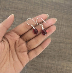 Dark pink tear drop hangings crafted in pure silver