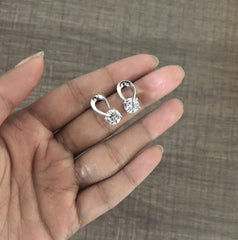 8mm cz stone loop studs in pure silver